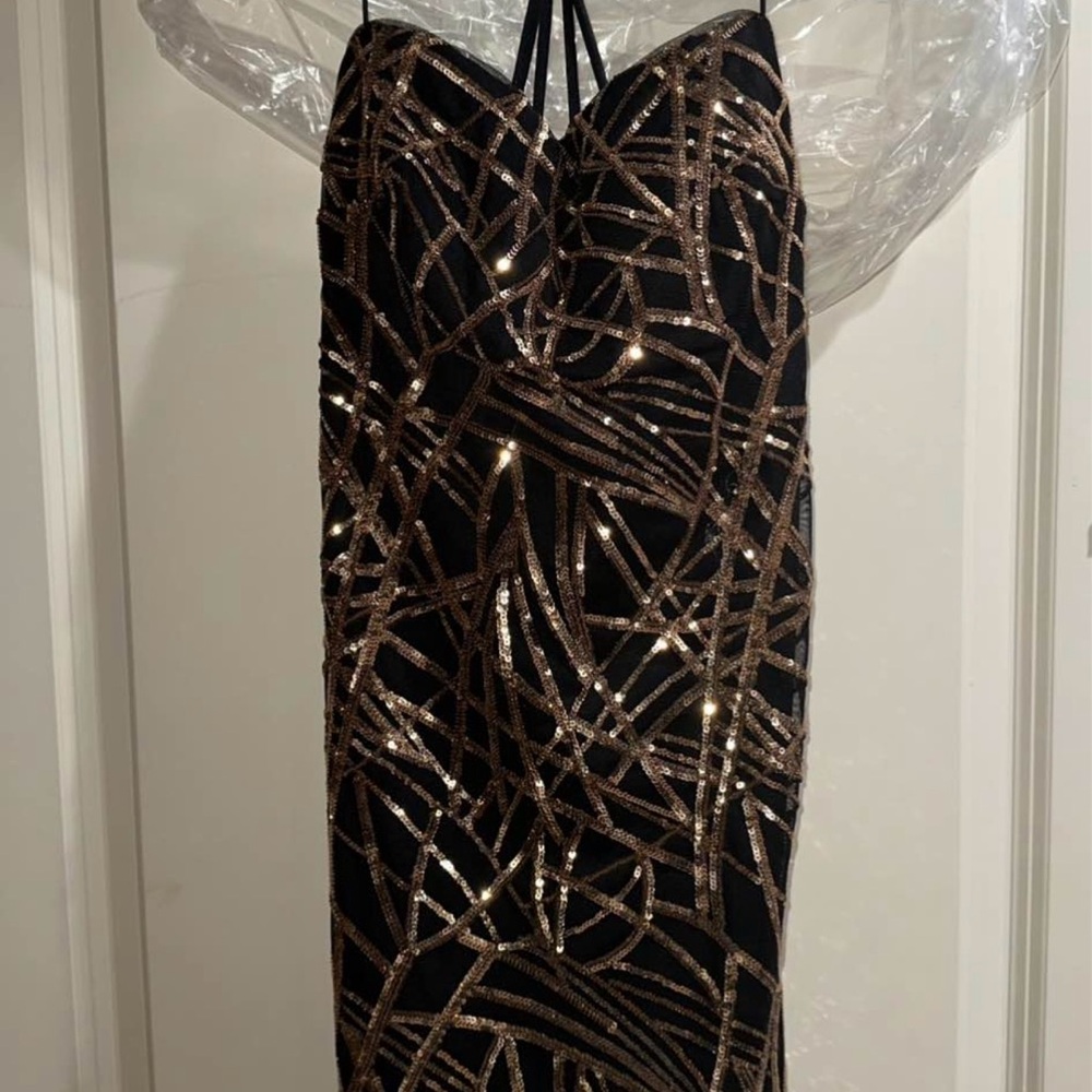 Glamorous Black and Gold Sequin Mini Dress